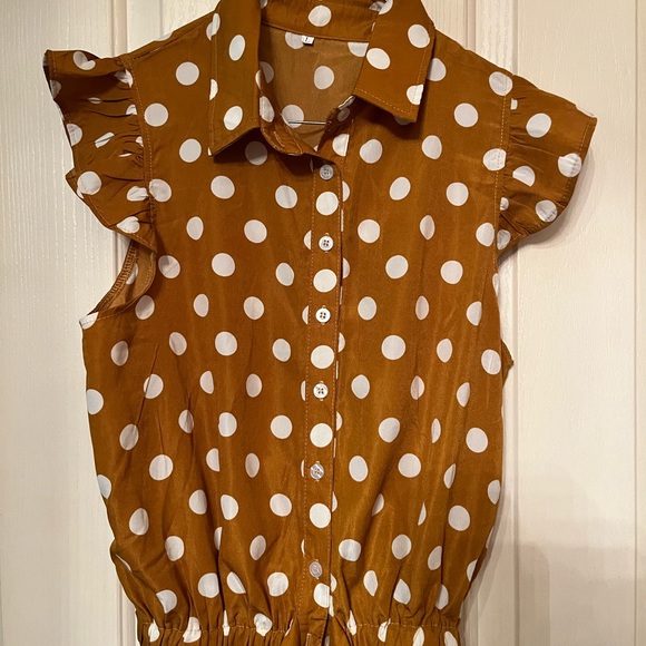 Mustard polka dot crop top tie front size L - Picture 5 of 6